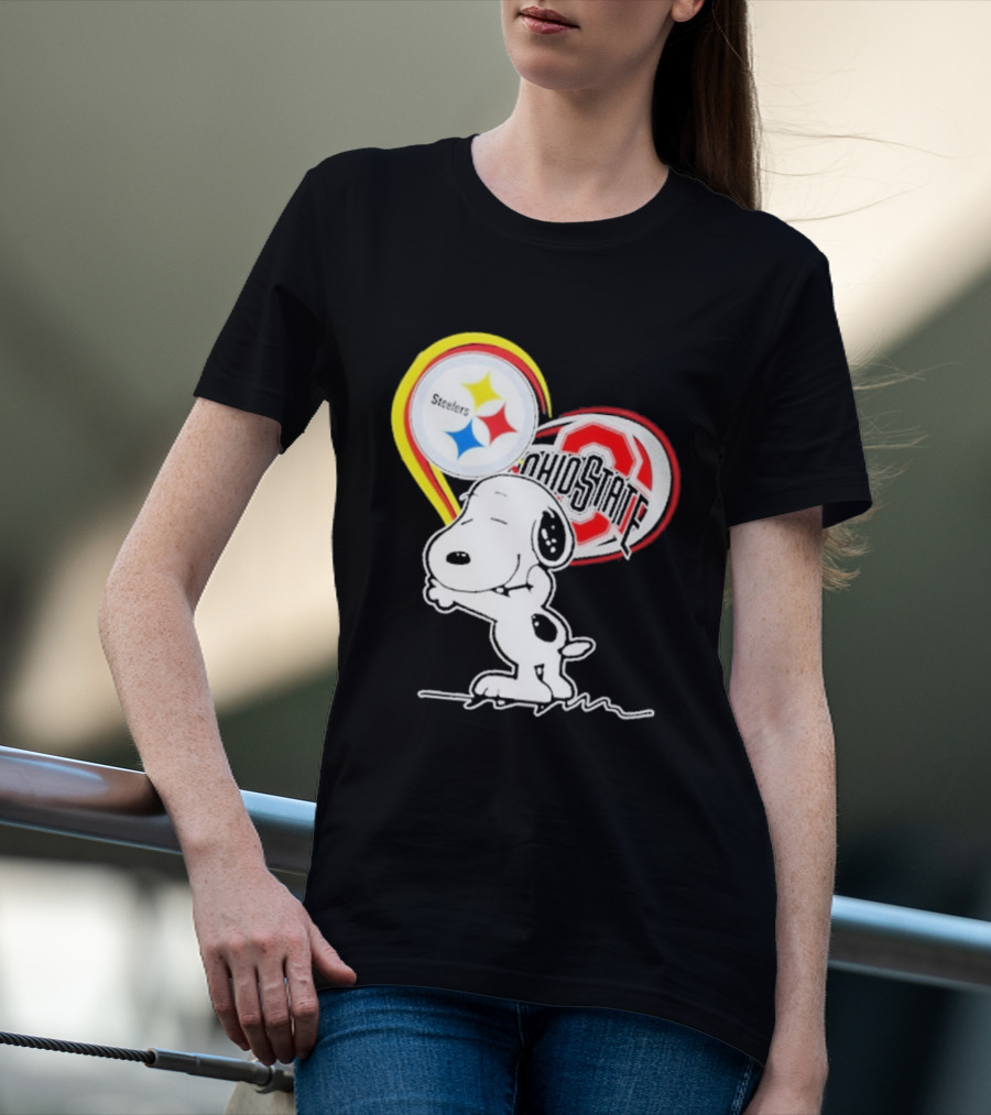 Pittsburgh Steelers Ohio State Buckeyes Snoopy Peanuts Heart T-Shirt