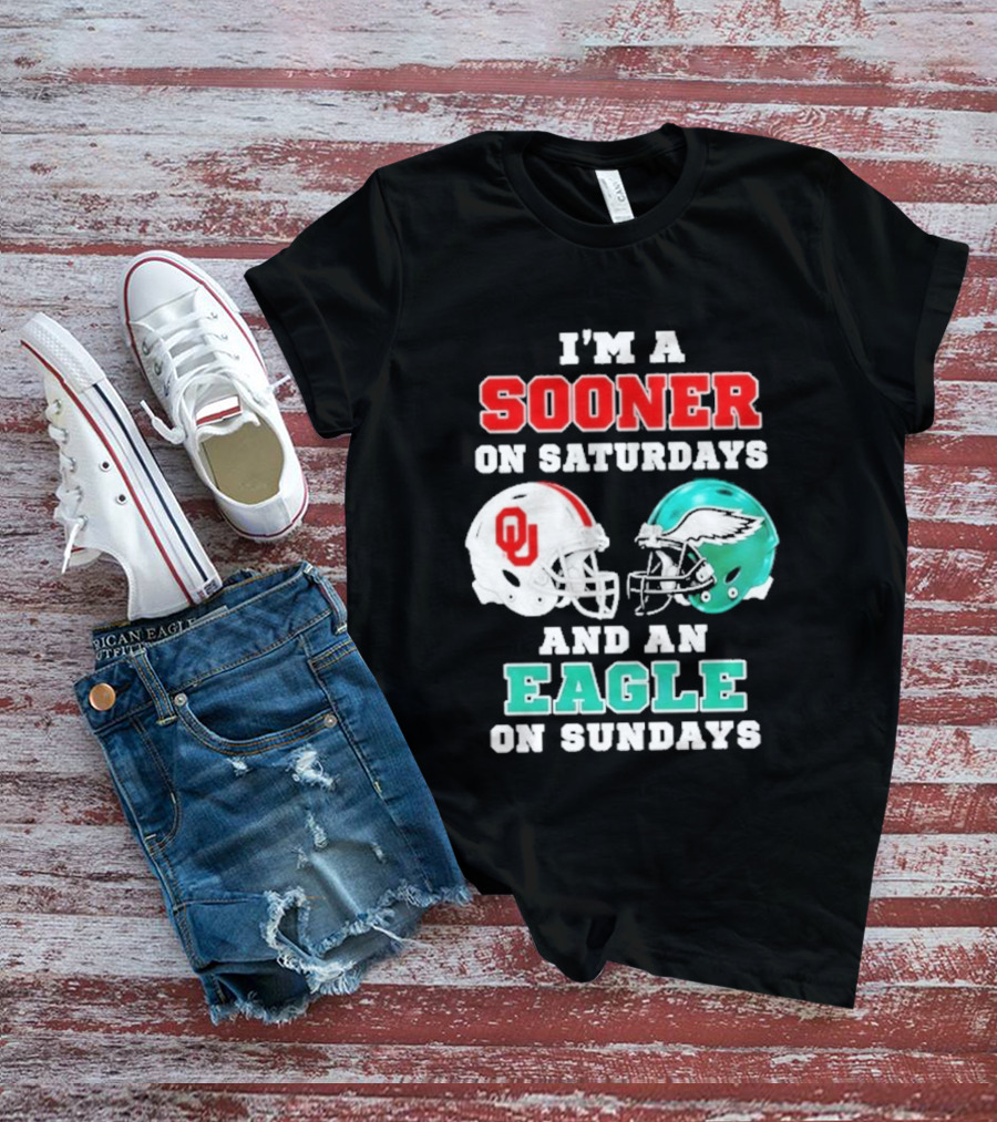 I'm A Sooner On Saturdays And An Eagle On Sundays Football Helmets T-Shirt