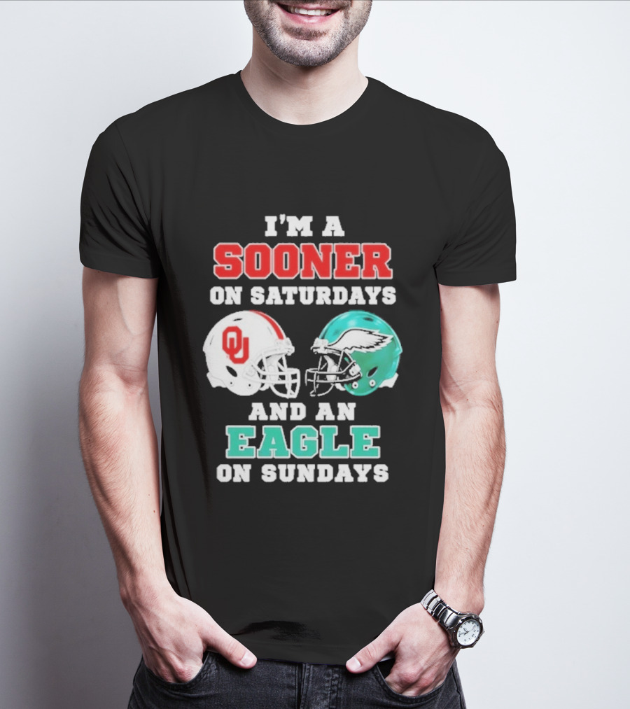 I'm A Sooner On Saturdays And An Eagle On Sundays Football Helmets T-Shirt