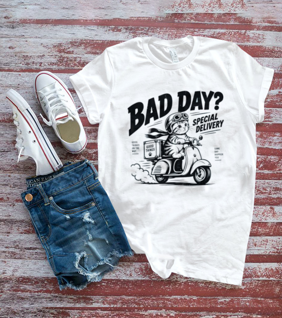 Bad Day Special Delivery Scooter Cat Adventure T-Shirt