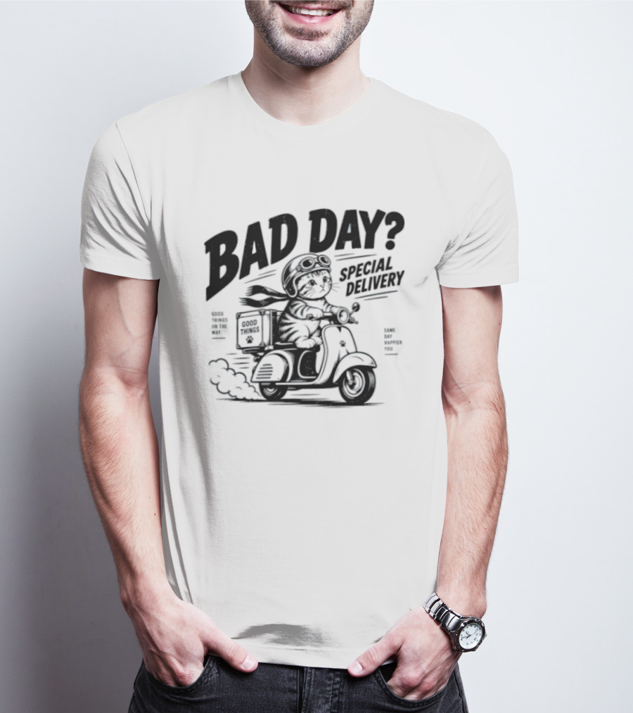 Bad Day Special Delivery Scooter Cat Adventure T-Shirt