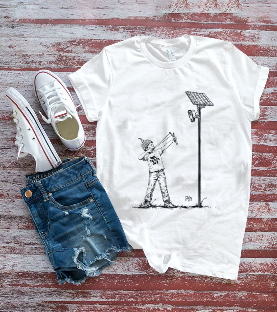 Boy With Slingshot Targeting Solar Camera Flock Off T-Shirt