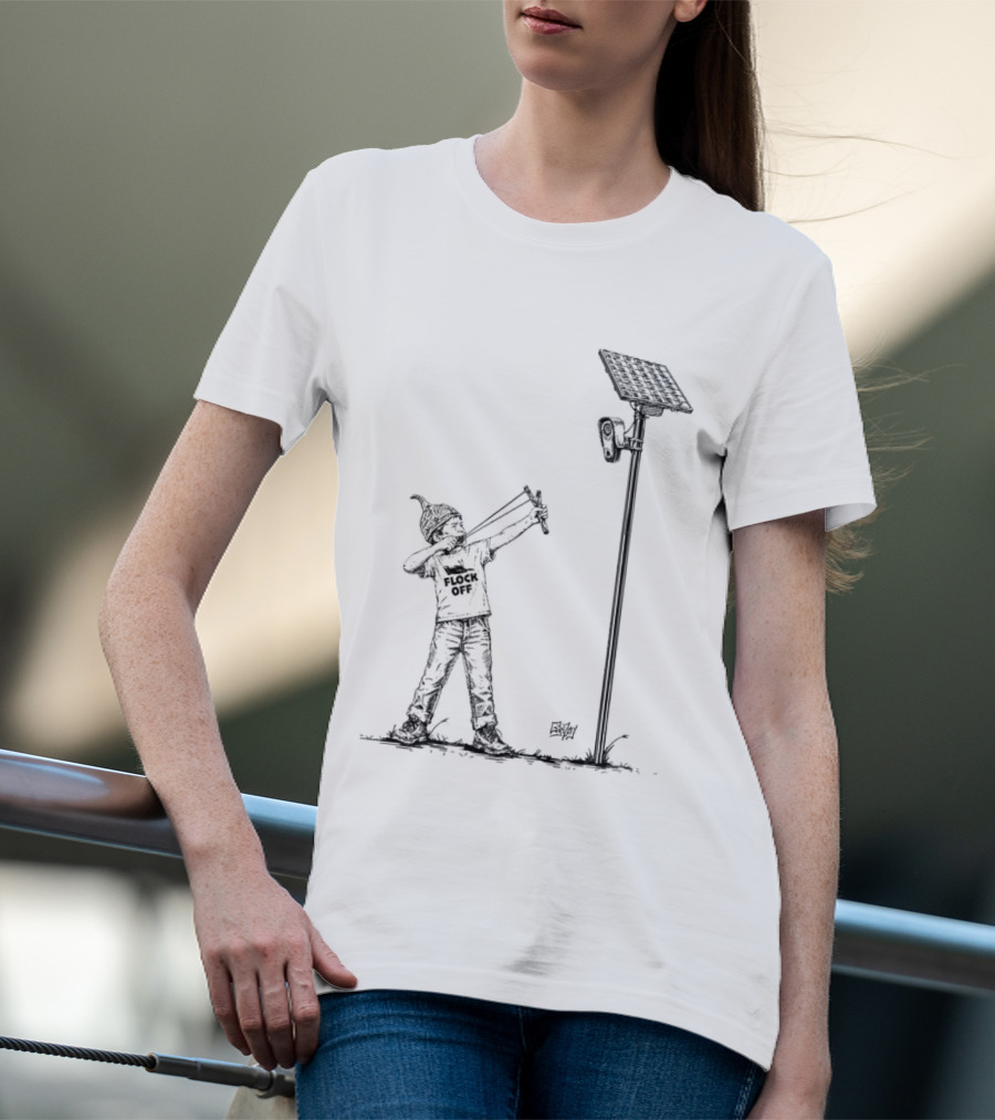 Boy With Slingshot Targeting Solar Camera Flock Off T-Shirt