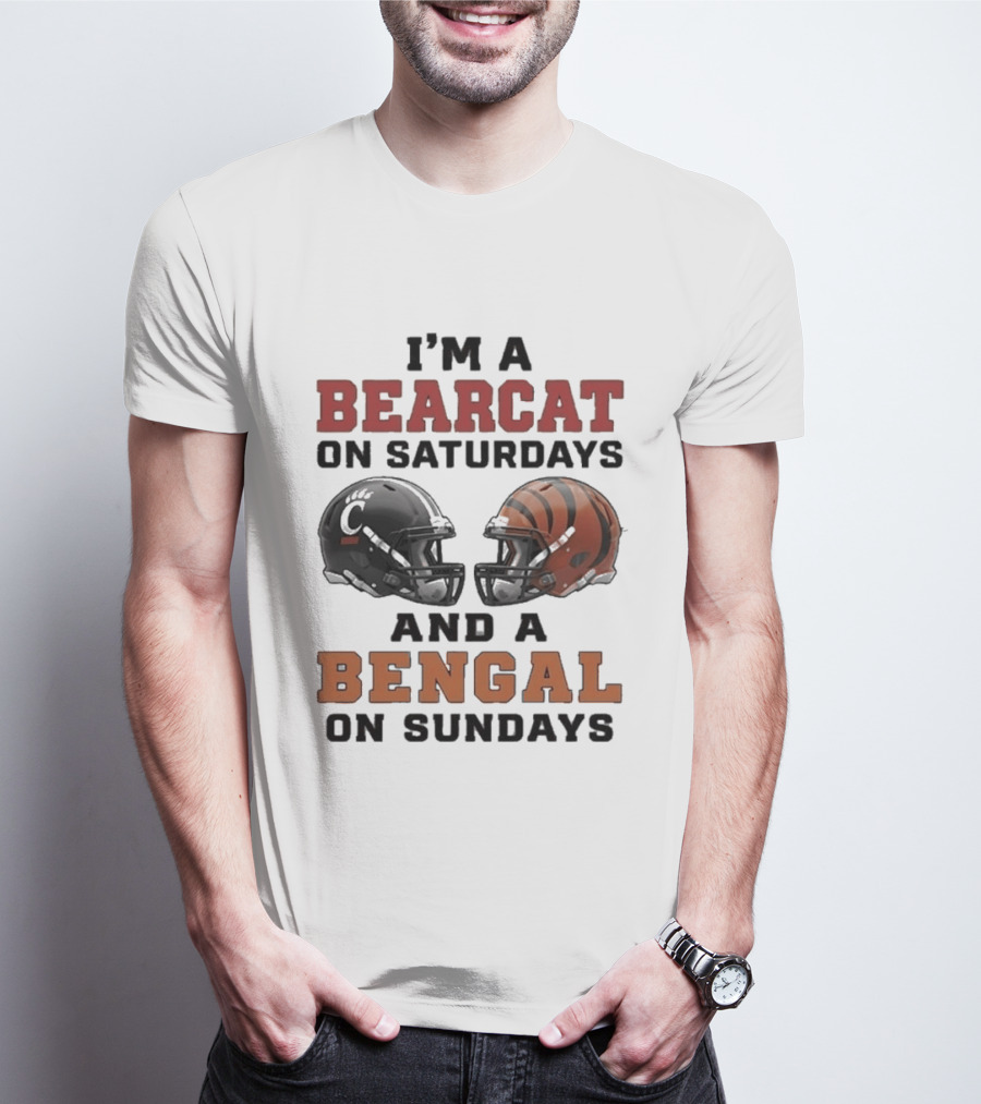 I'm A Bearcat On Saturdays And A Bengal On Sundays Football Helmet T-Shirt