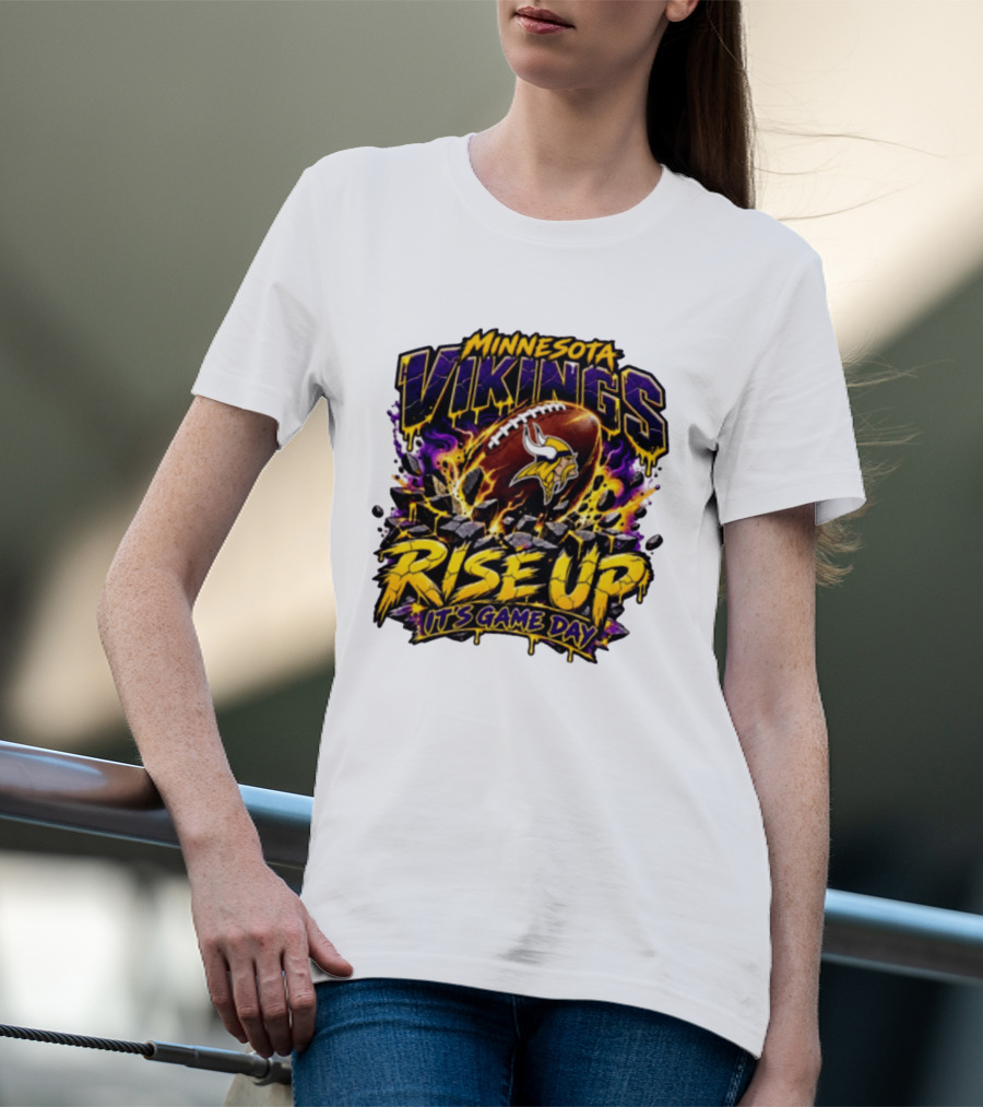 Minnesota Vikings Rise Up It's Game Day Football Vivid Color Explosion T-Shirt