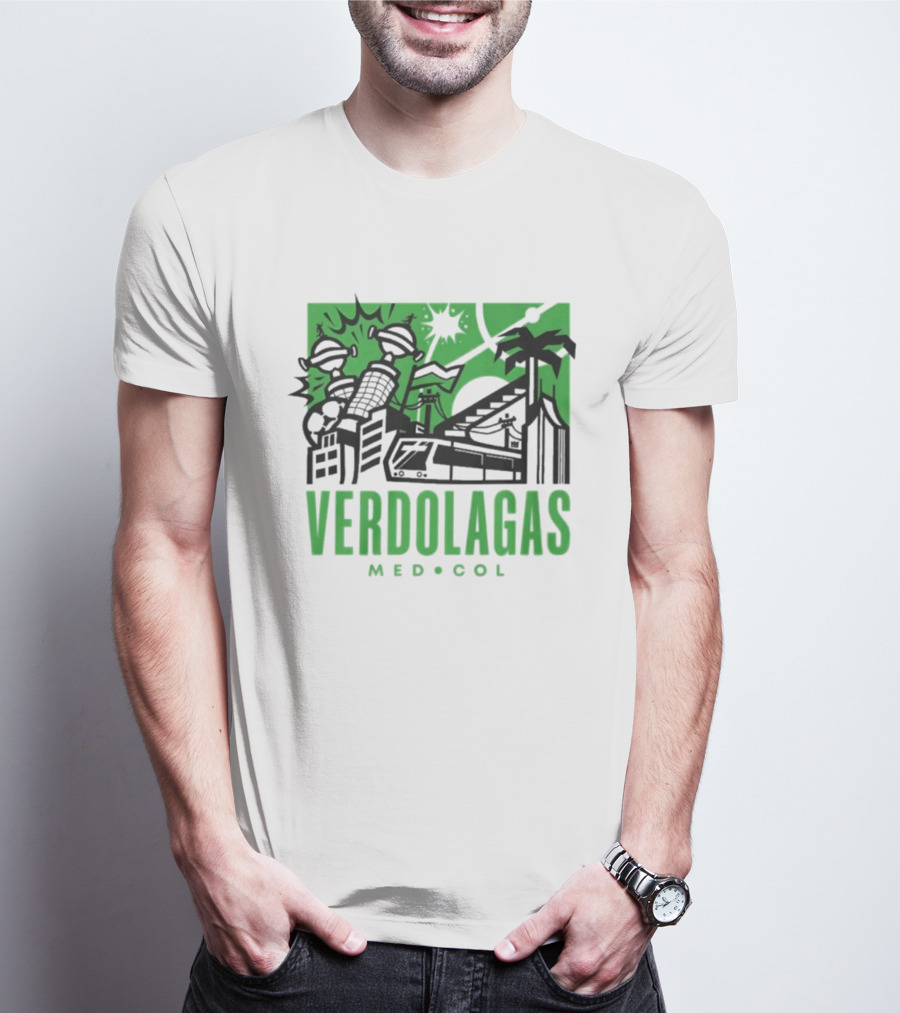 Verdolagas Med Col Medellín Paisa Culture Soccer Skyline Palm Trees T-Shirt