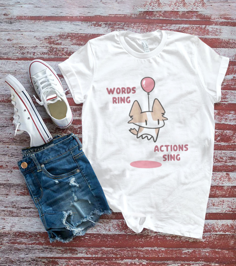Words Ring Actions Sing Balloon Cat Drawing T-Shirt