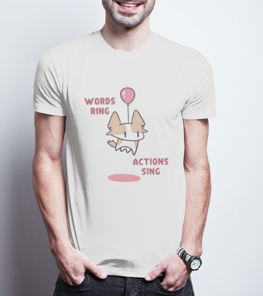 Words Ring Actions Sing Balloon Cat Drawing T-Shirt