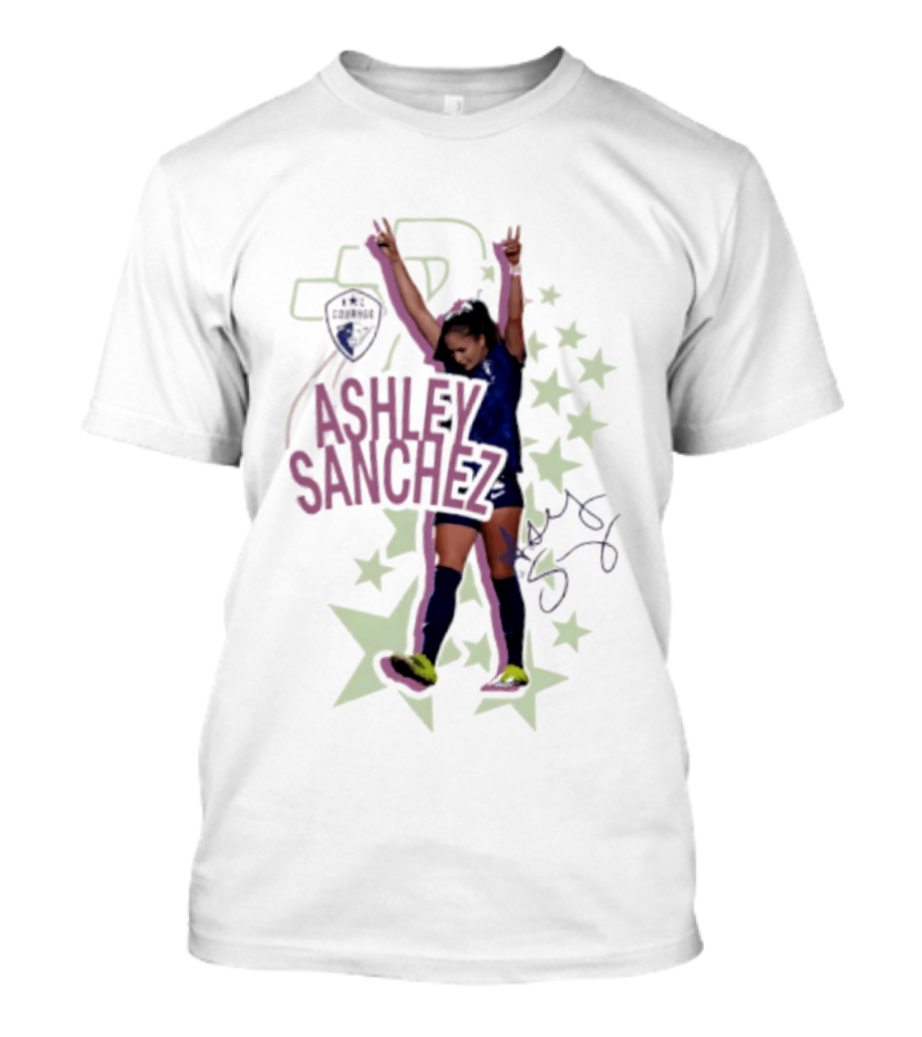Ashley Sanchez North Carolina Courage Celebration With Stars And Autograph T-Shirt