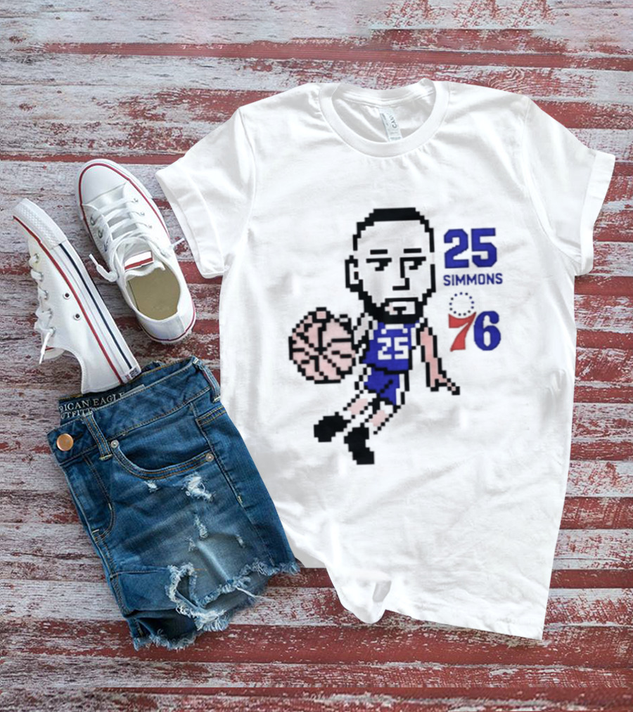 Ben Simmons 25 Philadelphia 76ers Pixel Art With Basketball T-Shirt