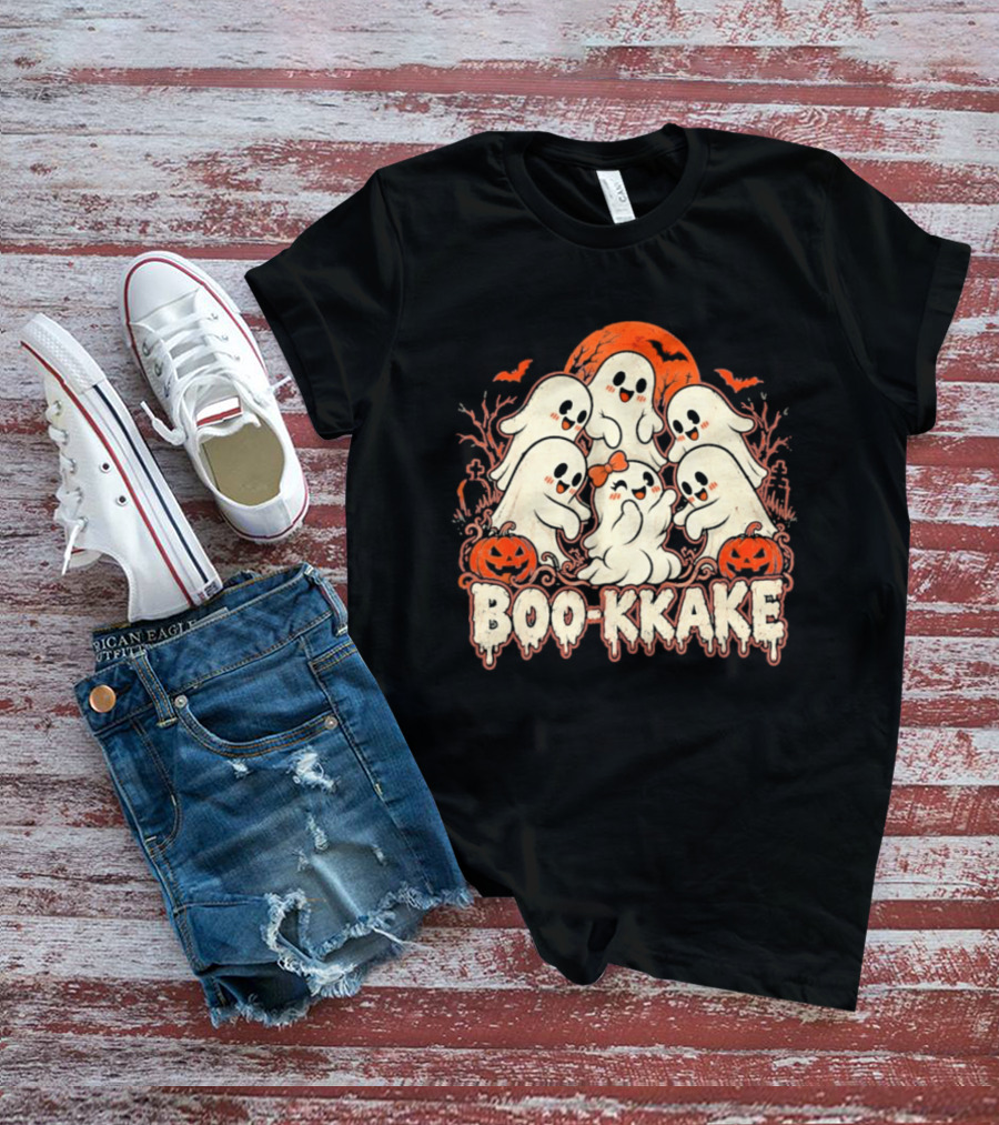 Boo Kkake Japanese Halloween Ghosts Pumpkins Bats Orange Moon T-Shirt