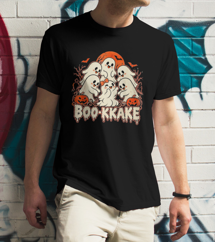 Boo Kkake Japanese Halloween Ghosts Pumpkins Bats Orange Moon T-Shirt