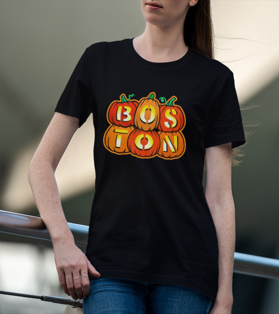 Boston Jack O' Lanterns Halloween Pumpkin Stack T-Shirt