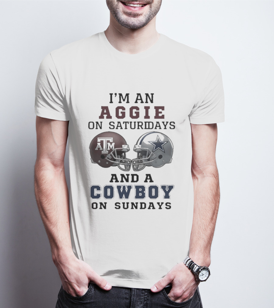 I'm An Aggie On Saturdays And A Cowboy On Sundays Football Helmets T-Shirt