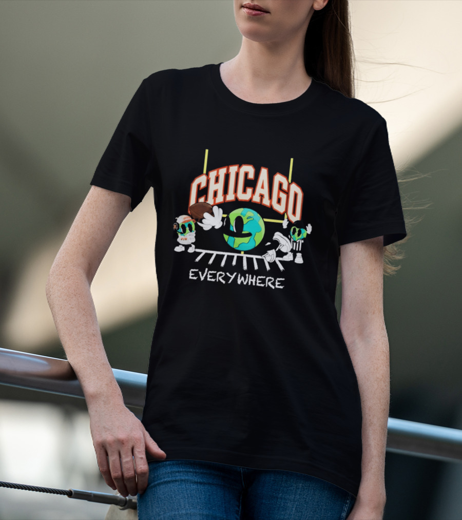 Chicago Football Everywhere Windy City Globe 2026 T-Shirt