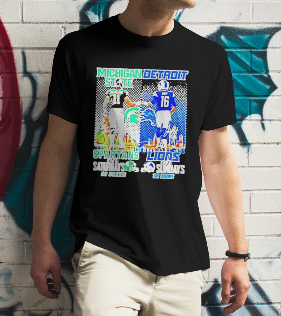 Michigan State Spartans Vs Detroit Lions Go Green Go Lions Football Showdown T-Shirt