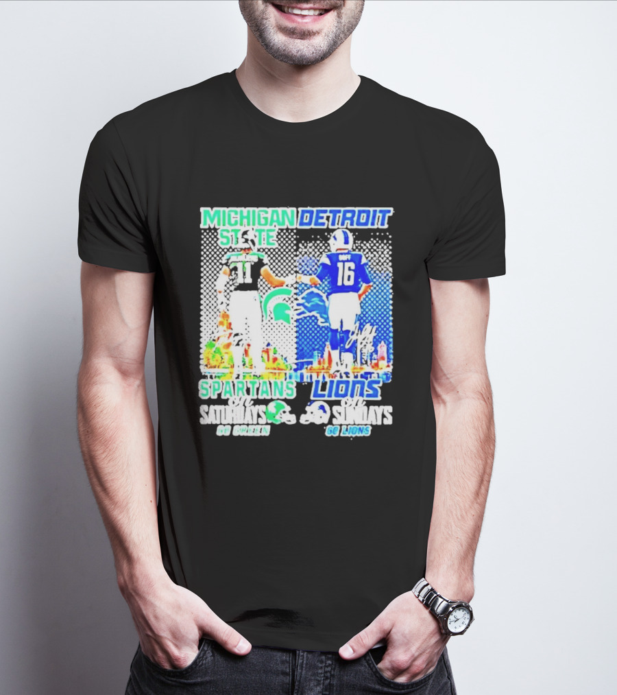 Michigan State Spartans Vs Detroit Lions Go Green Go Lions Football Showdown T-Shirt