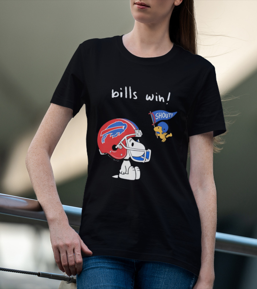 Snoopy Woodstock Buffalo Bills Win Shout Football T-Shirt