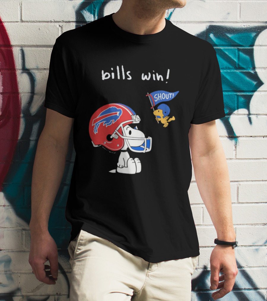 Snoopy Woodstock Buffalo Bills Win Shout Football T-Shirt