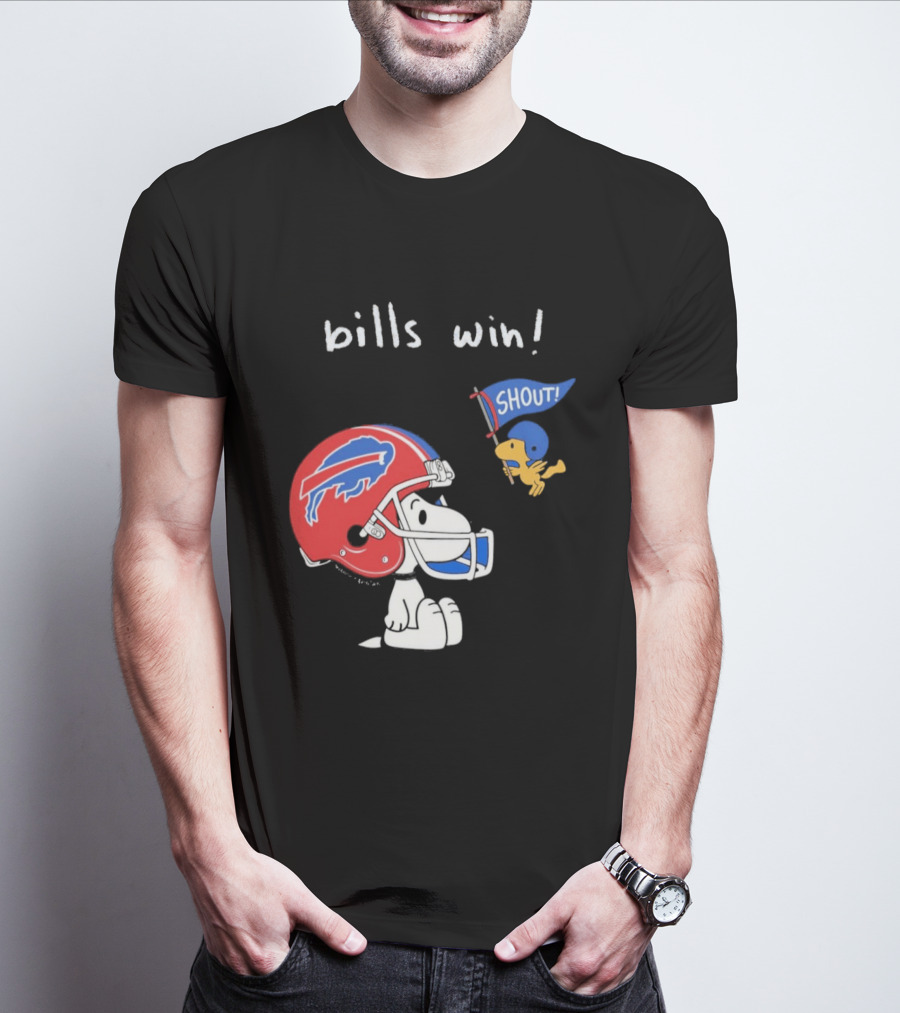 Snoopy Woodstock Buffalo Bills Win Shout Football T-Shirt