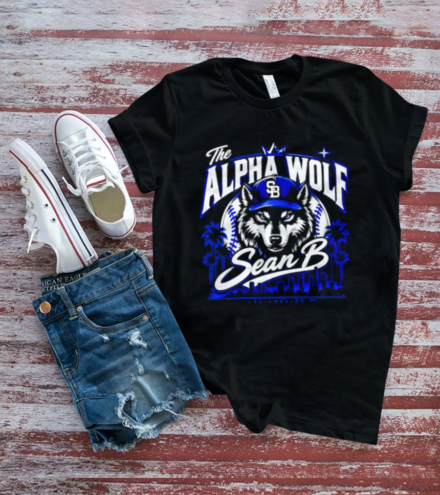 The Alpha Wolf Sean B LA Dodgers Skyline Wolf Baseball Cap Stars Palms T-Shirt