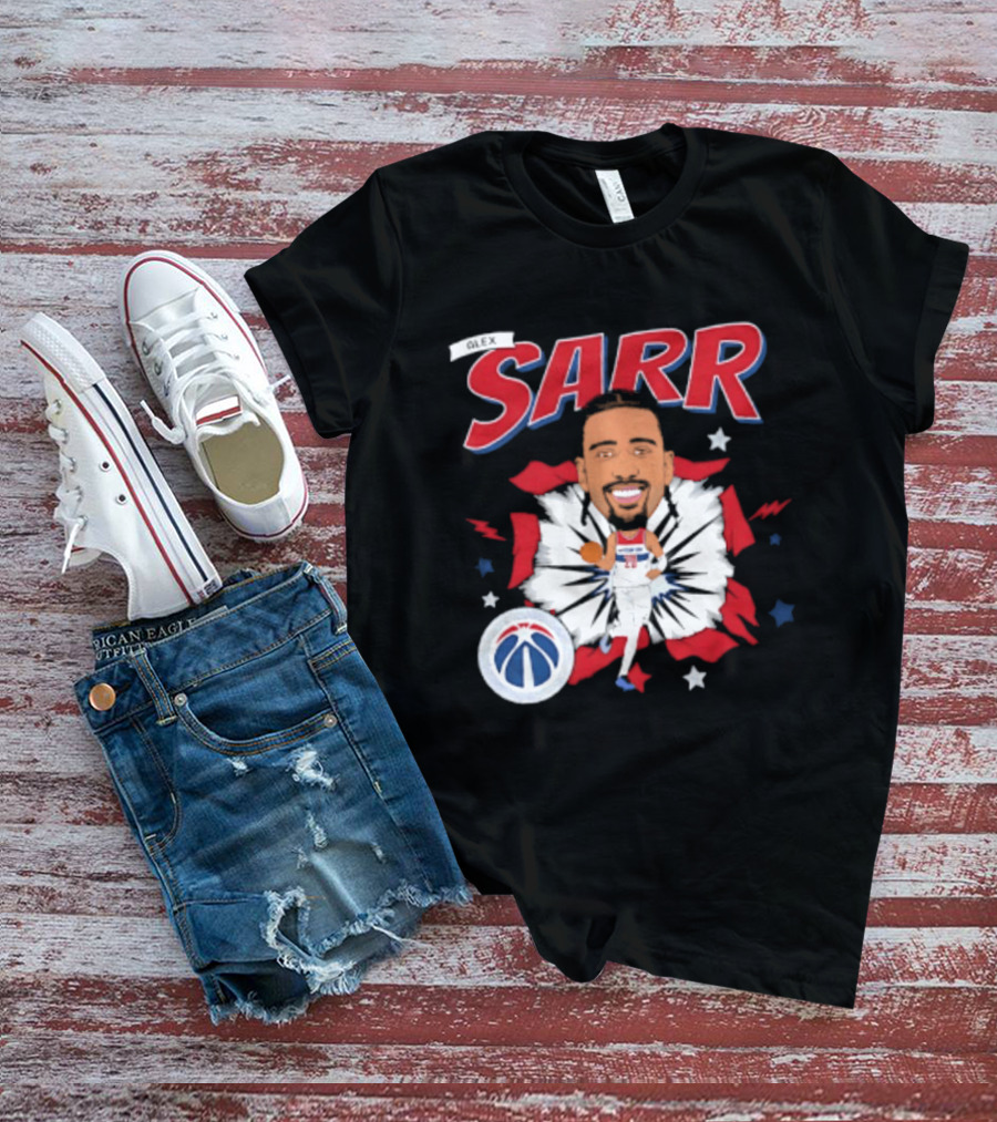 Sarr Washington Wizards Basketball Player Caricature With Team Logo And Stars T-Shirt