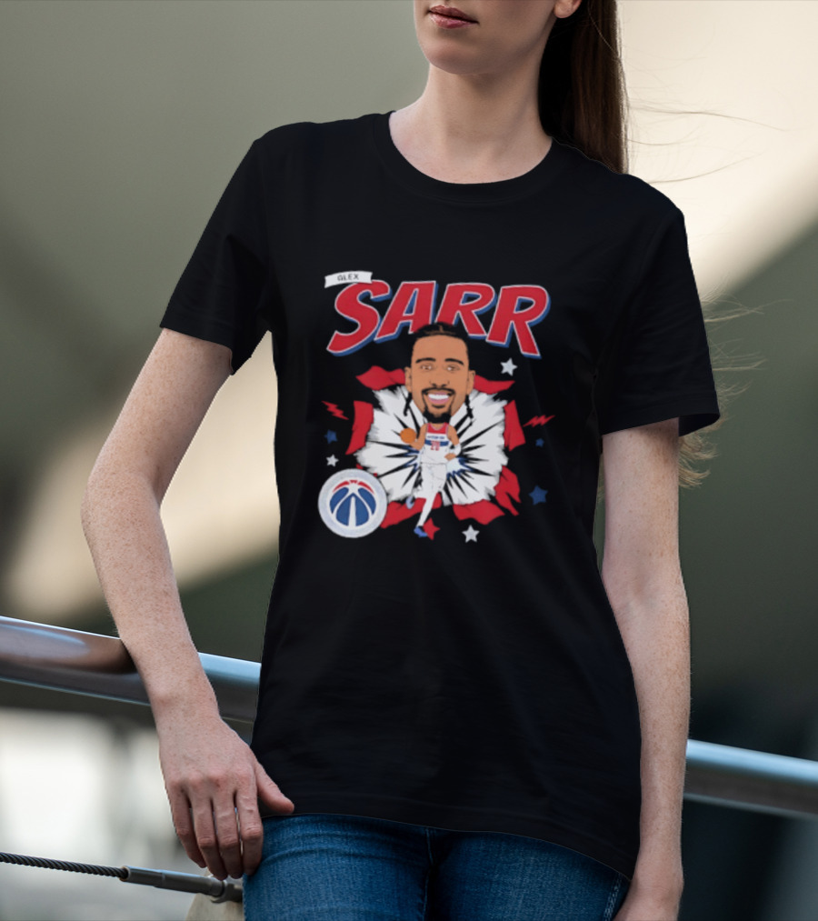 Sarr Washington Wizards Basketball Player Caricature With Team Logo And Stars T-Shirt