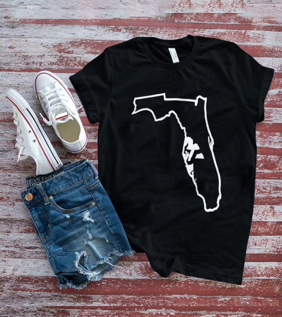 Florida State Outline Map White On Black T-Shirt