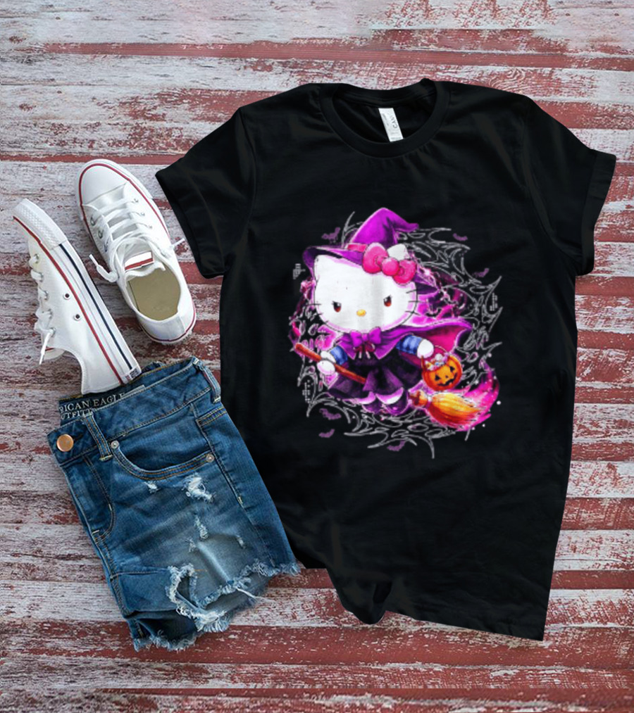 Hello Kitty Witch Sanrio Halloween Trick Or Treat Broom Pumpkin T-Shirt
