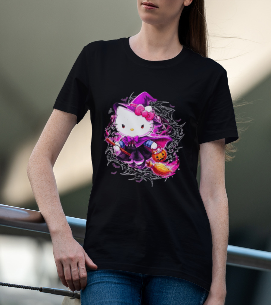 Hello Kitty Witch Sanrio Halloween Trick Or Treat Broom Pumpkin T-Shirt