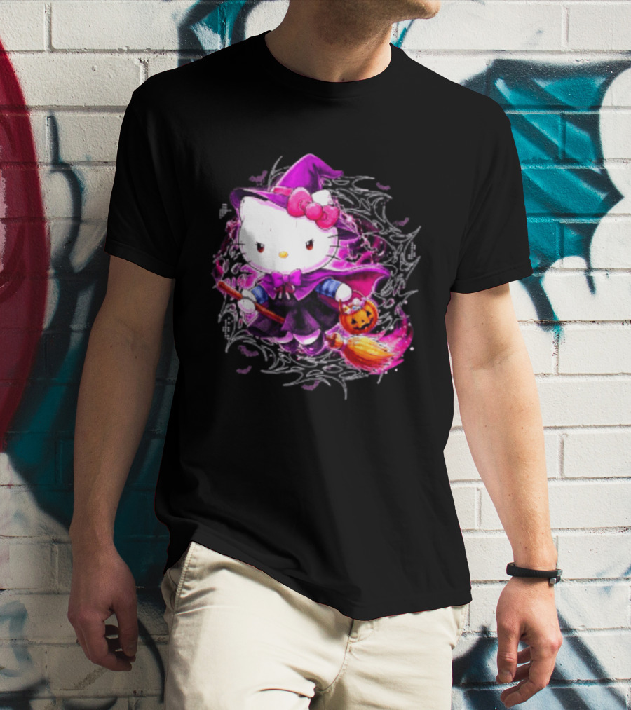 Hello Kitty Witch Sanrio Halloween Trick Or Treat Broom Pumpkin T-Shirt