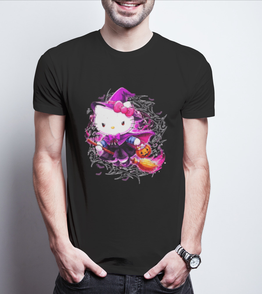 Hello Kitty Witch Sanrio Halloween Trick Or Treat Broom Pumpkin T-Shirt