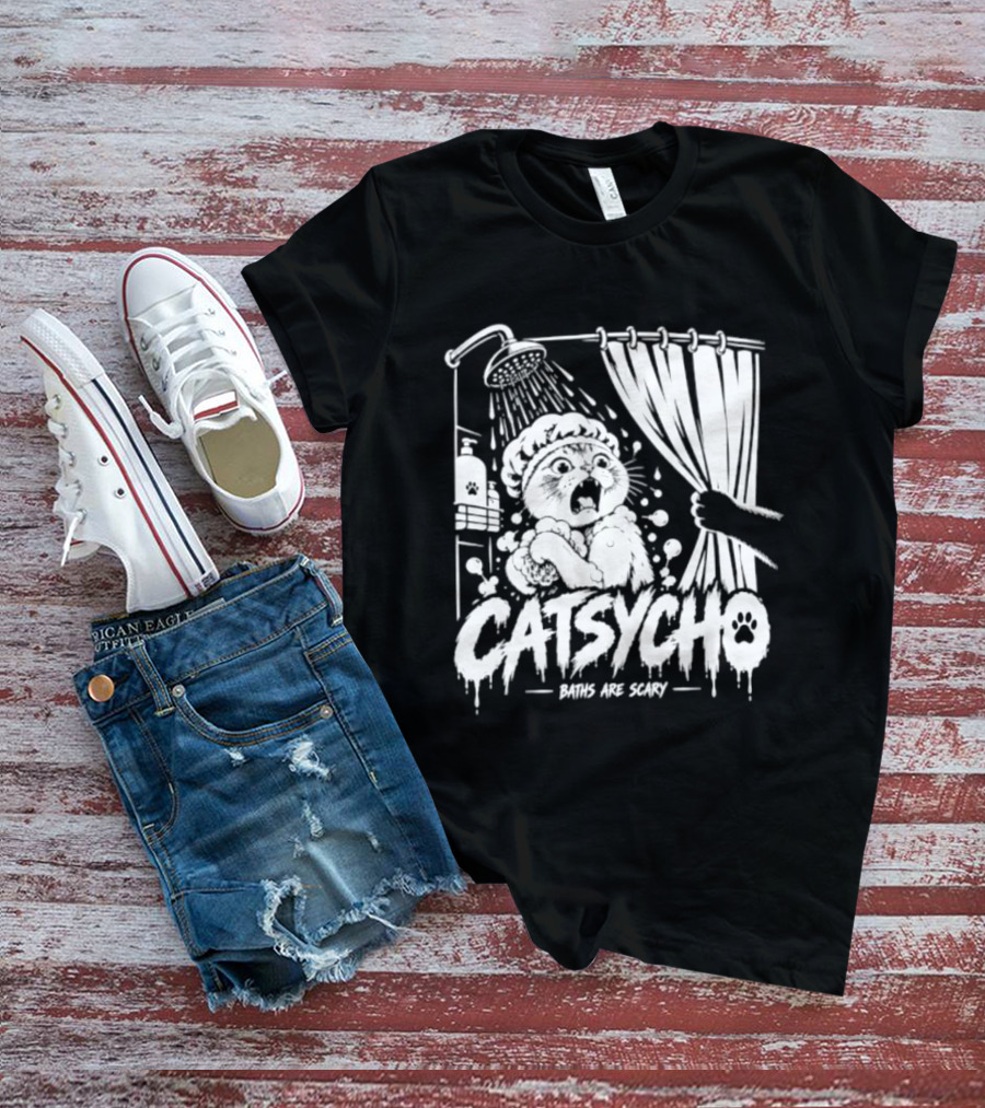 Catsycho Baths Are Scary Shower Scene With Cats T-Shirt