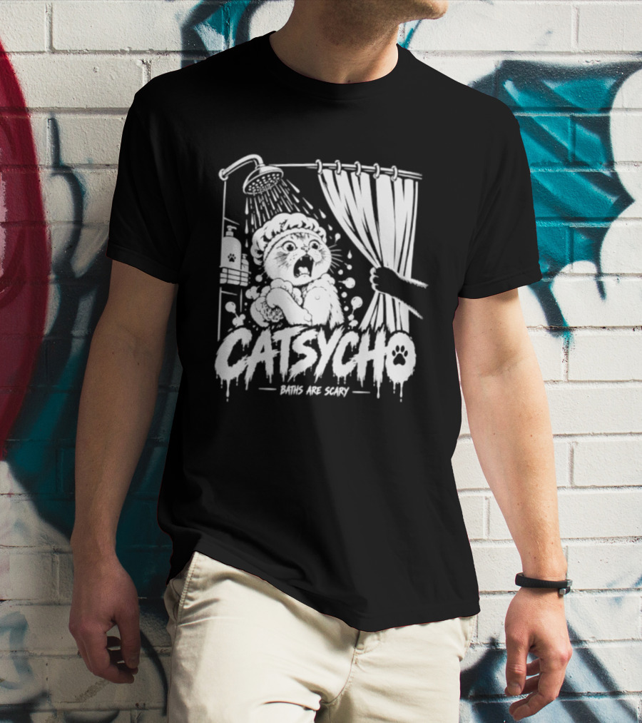 Catsycho Baths Are Scary Shower Scene With Cats T-Shirt
