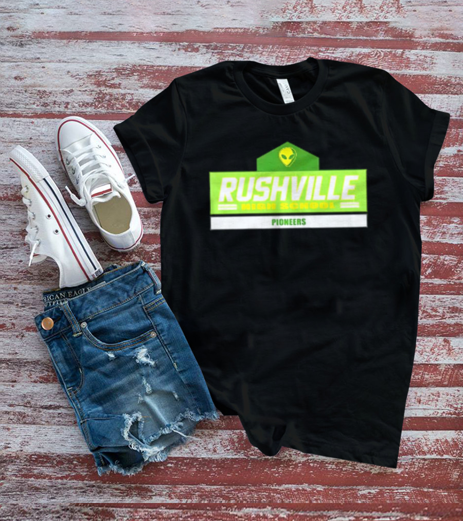 Rushville High School Pioneers Alien Logo Green T-Shirt