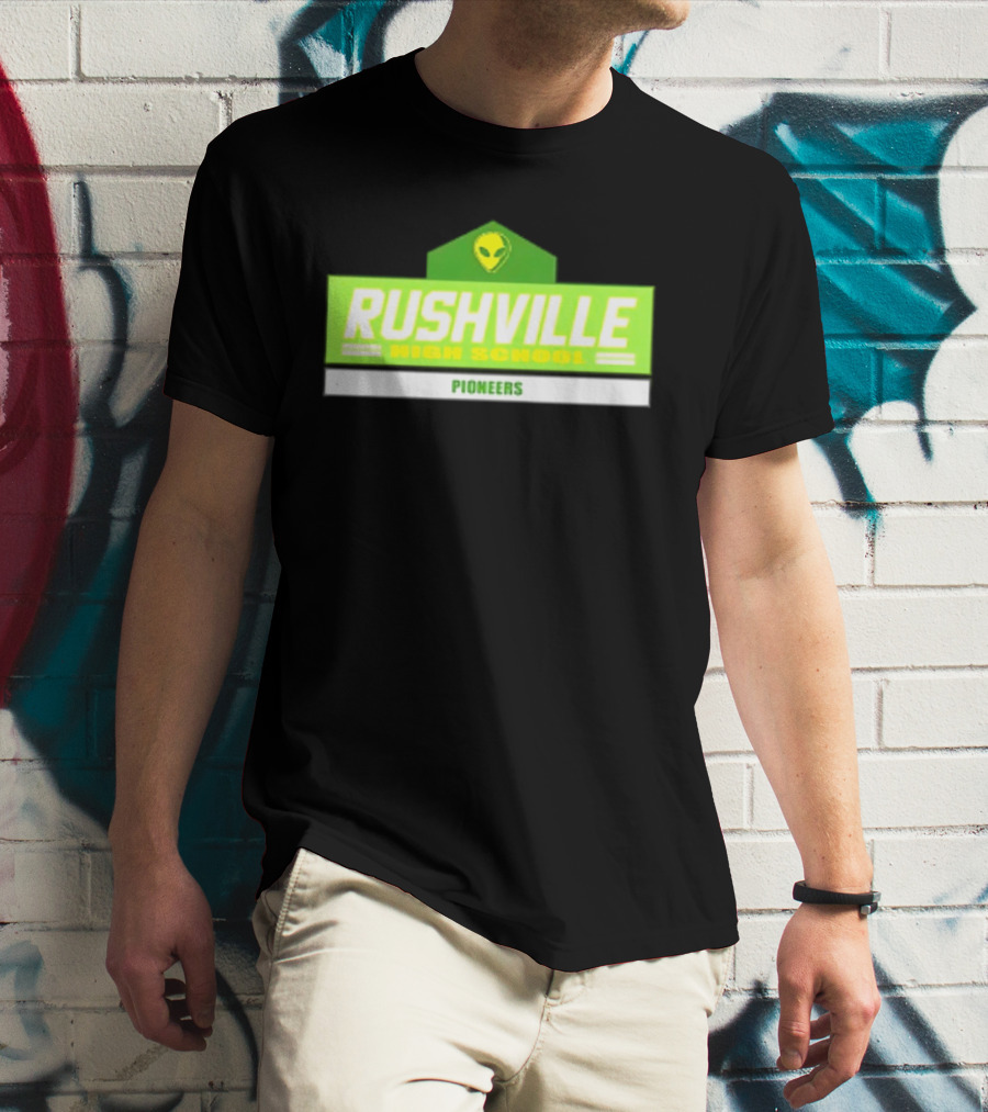 Rushville High School Pioneers Alien Logo Green T-Shirt