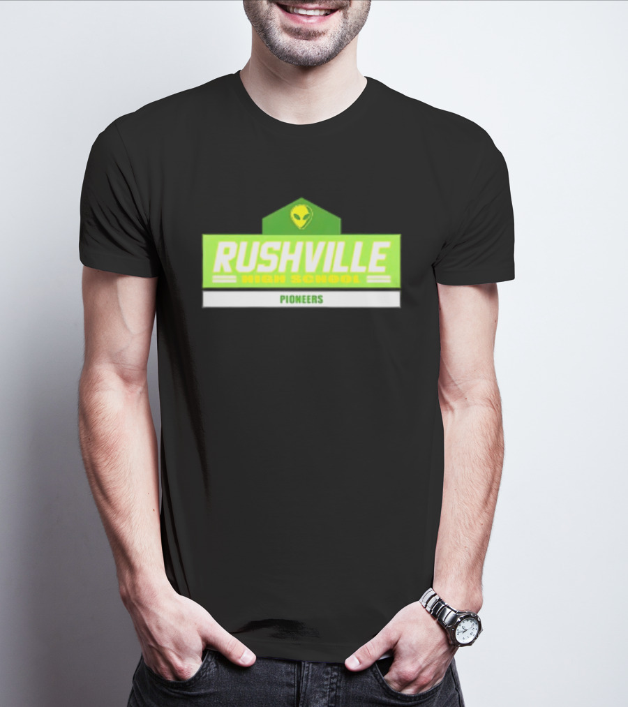 Rushville High School Pioneers Alien Logo Green T-Shirt