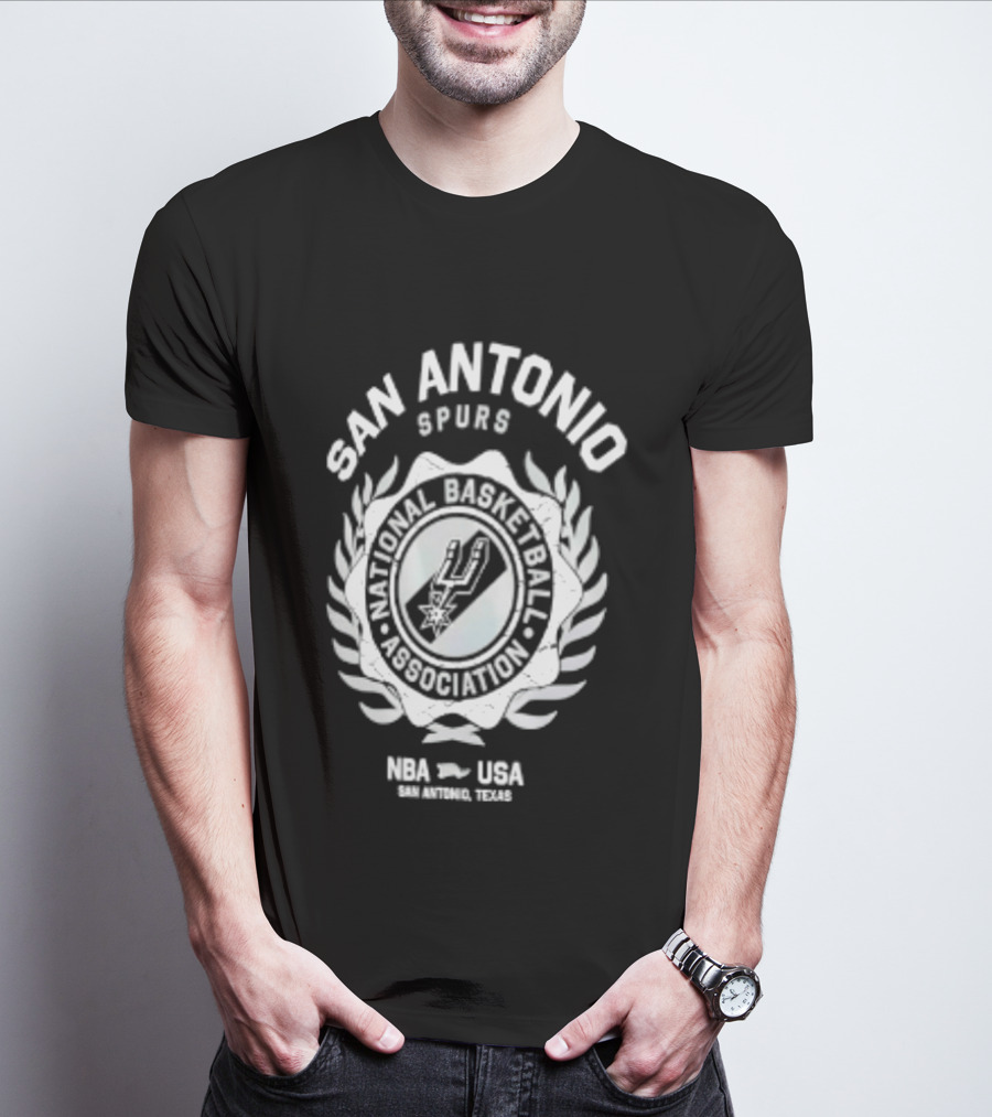 San Antonio Spurs NBA USA National Basketball Association Laurel Crest Flocking 2026 T-Shirt