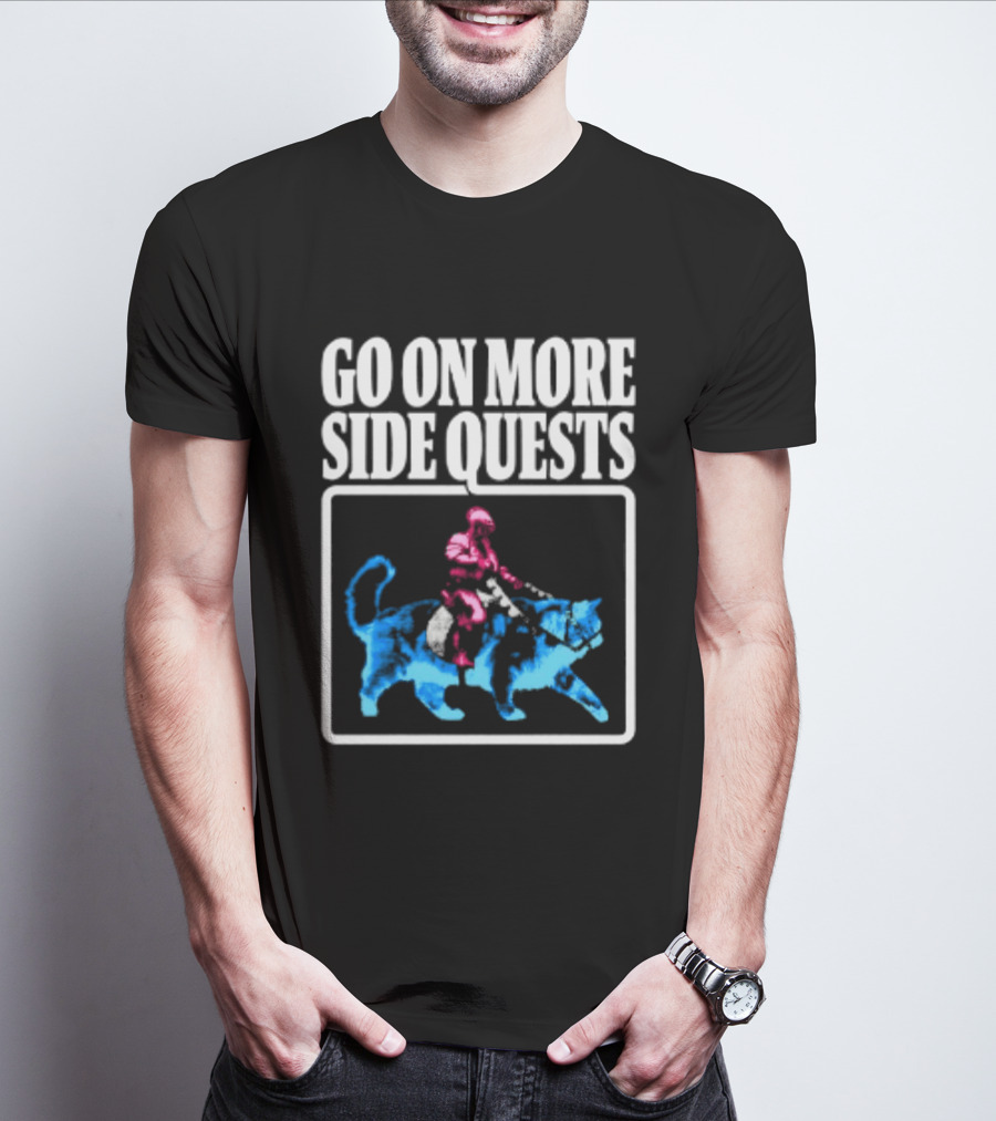 Go On More Side Quests Knight Riding Cat Pixel T-Shirt