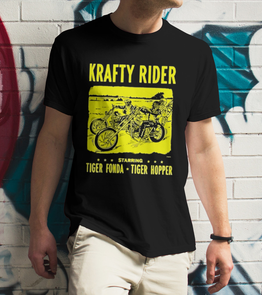 Krafty Rider Starring Tiger Fonda Tiger Hopper Vintage Motorcycle Adventure T-Shirt