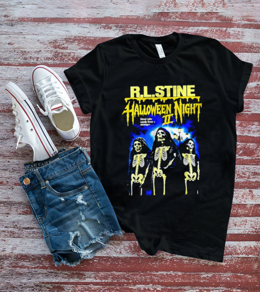 R.L. Stine Halloween Night II Never Take Candy From A Stranger Skeleton Trio T-Shirt
