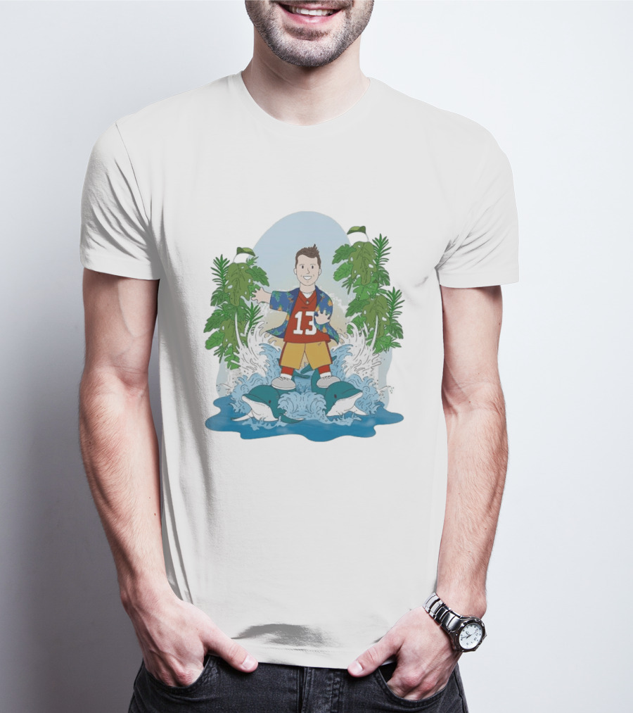 Brock Purdy 13 Surfing Dolphins Tropical Paradise Adventure T-Shirt
