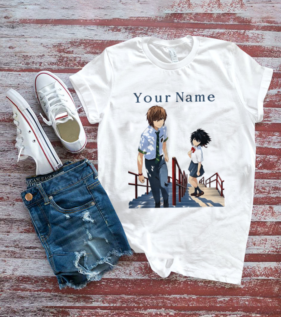 Light Yagami And Your Name Anime Crossover Stairs Scene T-Shirt