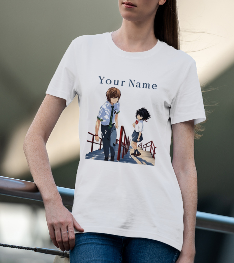Light Yagami And Your Name Anime Crossover Stairs Scene T-Shirt