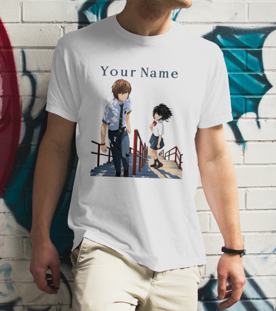 Light Yagami And Your Name Anime Crossover Stairs Scene T-Shirt