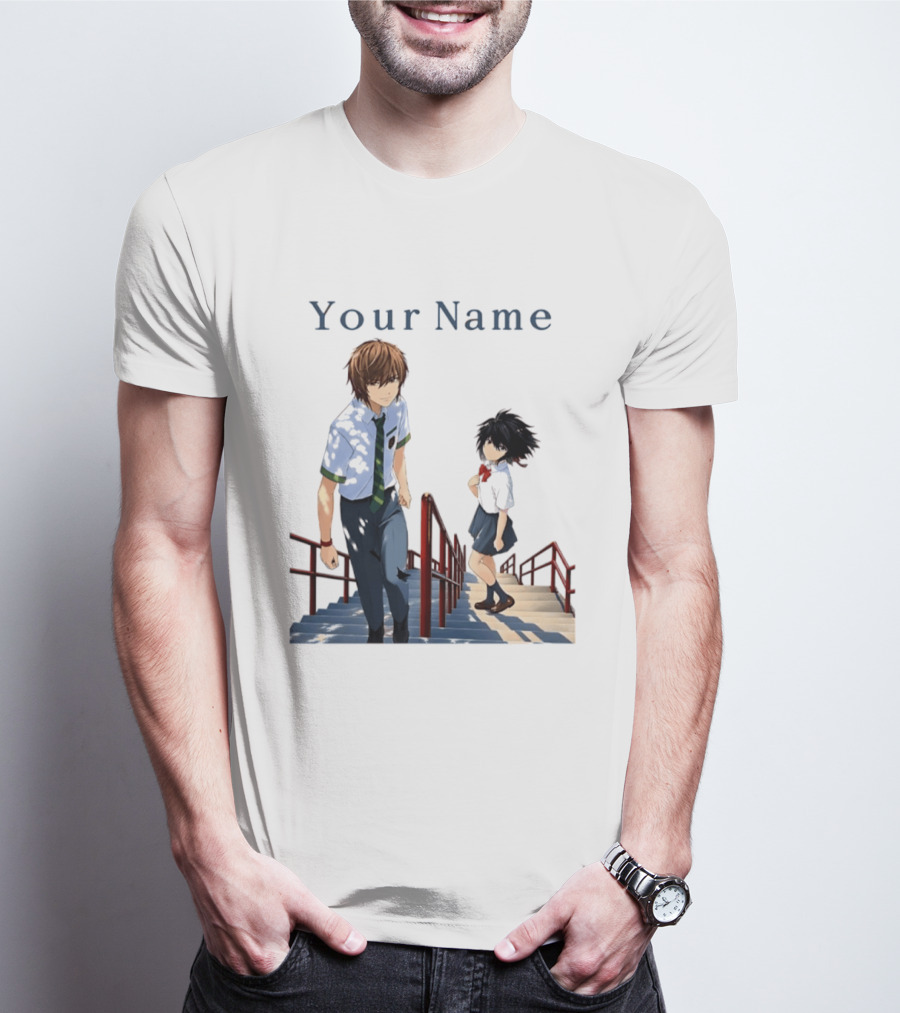 Light Yagami And Your Name Anime Crossover Stairs Scene T-Shirt