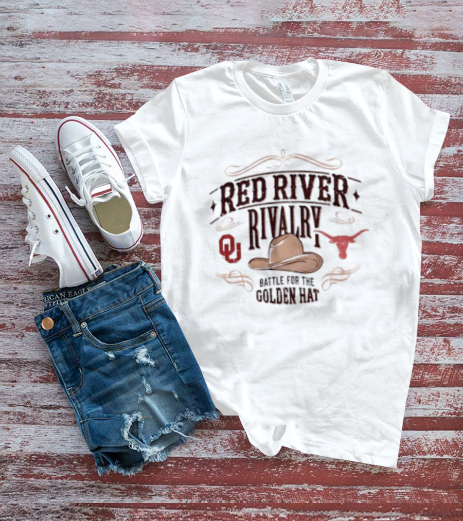 Oklahoma Sooners Texas Longhorns 2026 Red River Rivalry Battle For The Golden Hat T-Shirt