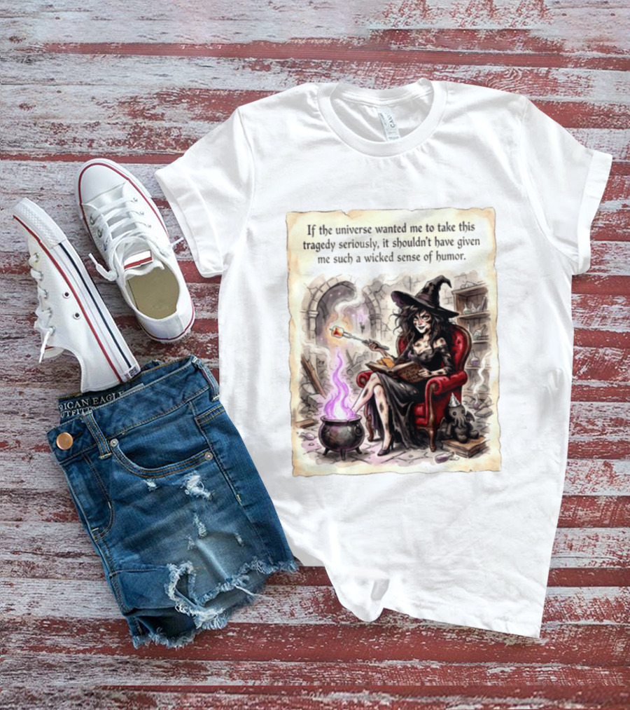 Witch With A Wicked Sense Of Humor And Magic Wand In Stone Room T-Shirt