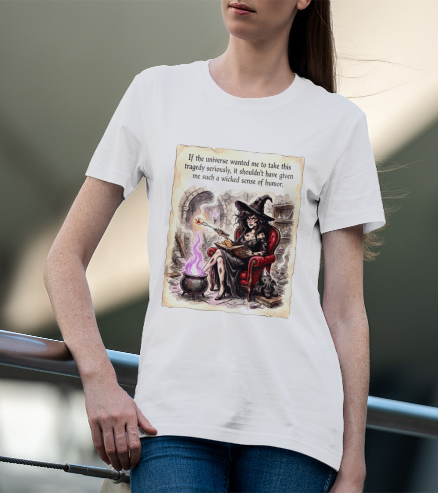 Witch With A Wicked Sense Of Humor And Magic Wand In Stone Room T-Shirt