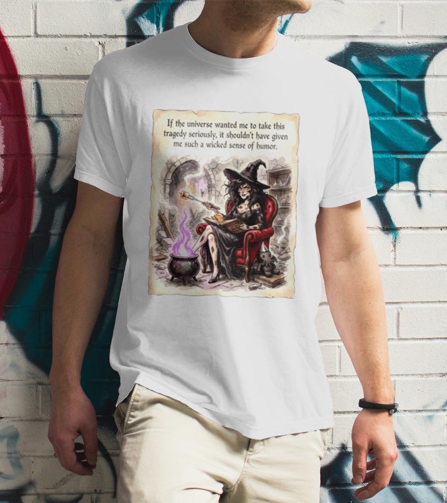 Witch With A Wicked Sense Of Humor And Magic Wand In Stone Room T-Shirt